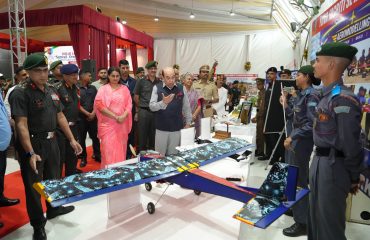 Hon'ble Governor visiting stalls displayed by NCC cadets.