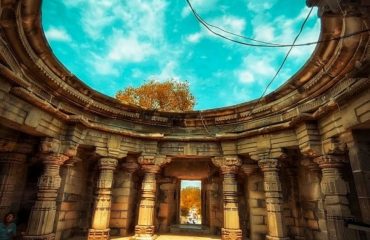 stone carvings and a raised platform