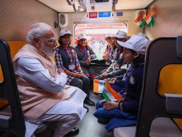 KV Students riding first Sleeper Vande Bharat Train with Hon'ble PM