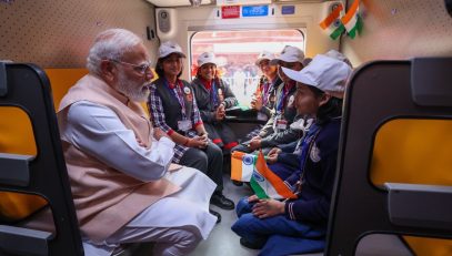 KV Students riding first Sleeper Vande Bharat Train with Hon'ble PM