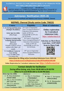 NIEPMD RCI recognised courses Admission Notice 2025-26