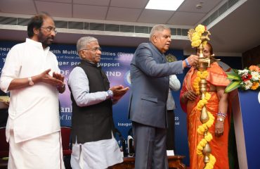 Hon'ble Vice President of India Shri.Jagdeep Dhankhar, Light the Lamp during the inauguration of 3rd National Conference of the Deafblind