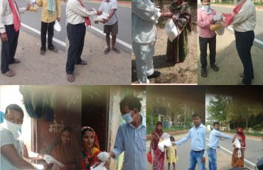 Distribution of ration material by RSLSA to handicapped, widows, women and other poor people in the Jaipur city during nationwide lockdown to prevent corona infection.