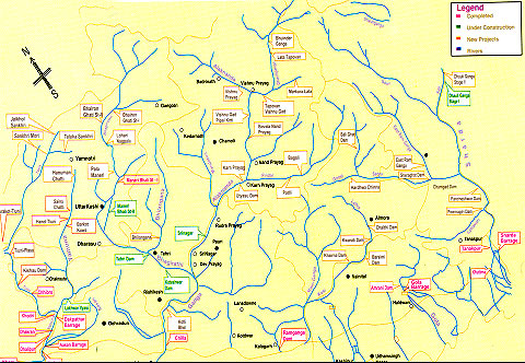 map showing Location of Projects of UJVNL