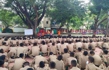 आपत्ती व्यवस्थापन प्रशिक्षण कार्यक्रमासाठी जमलेले एनसीसी विद्यार्थी.