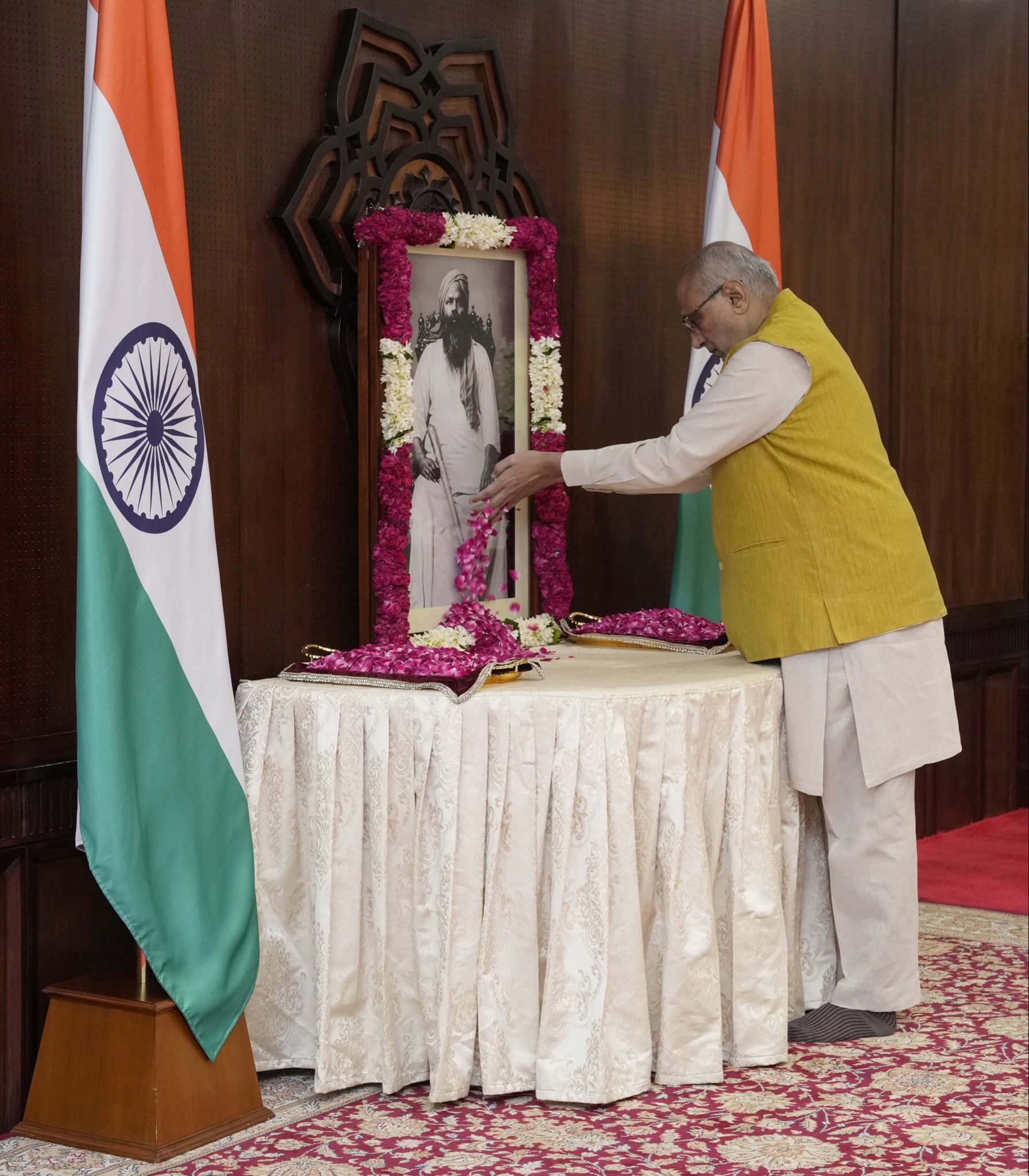 Vice-President Shri C. P. Radhakrishnan paid floral tributes to the great freedom fighter Thiru Subramania Siva at Uprashtrapati Bhawan on the occasion of his death anniversary(23.07.2026)