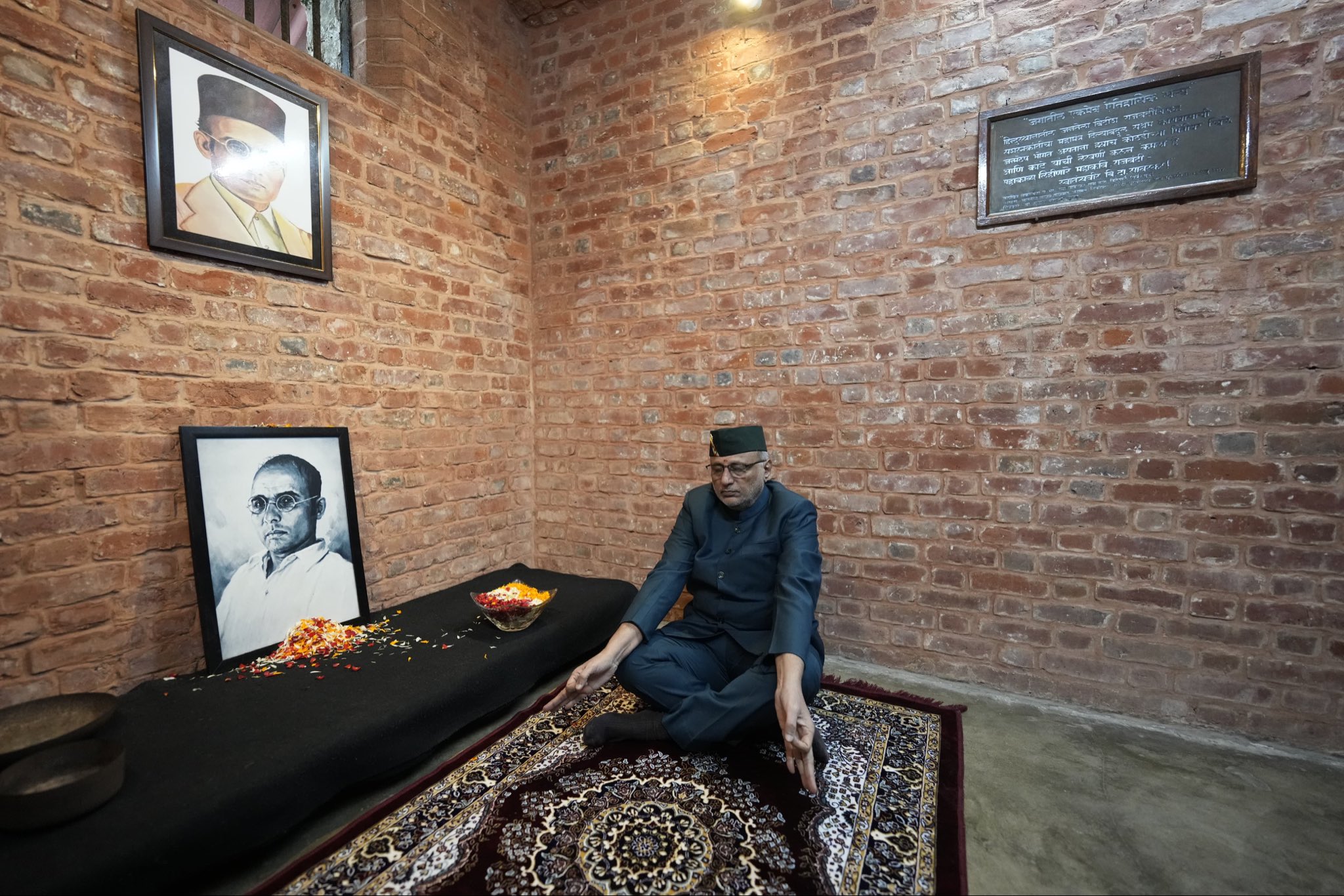 Vice President Shri C. P. Radhakrishnan paid tribute floral tributes at the Veer Savarkar’s cell at National Memorial Cellular Jail on 08.08.2026