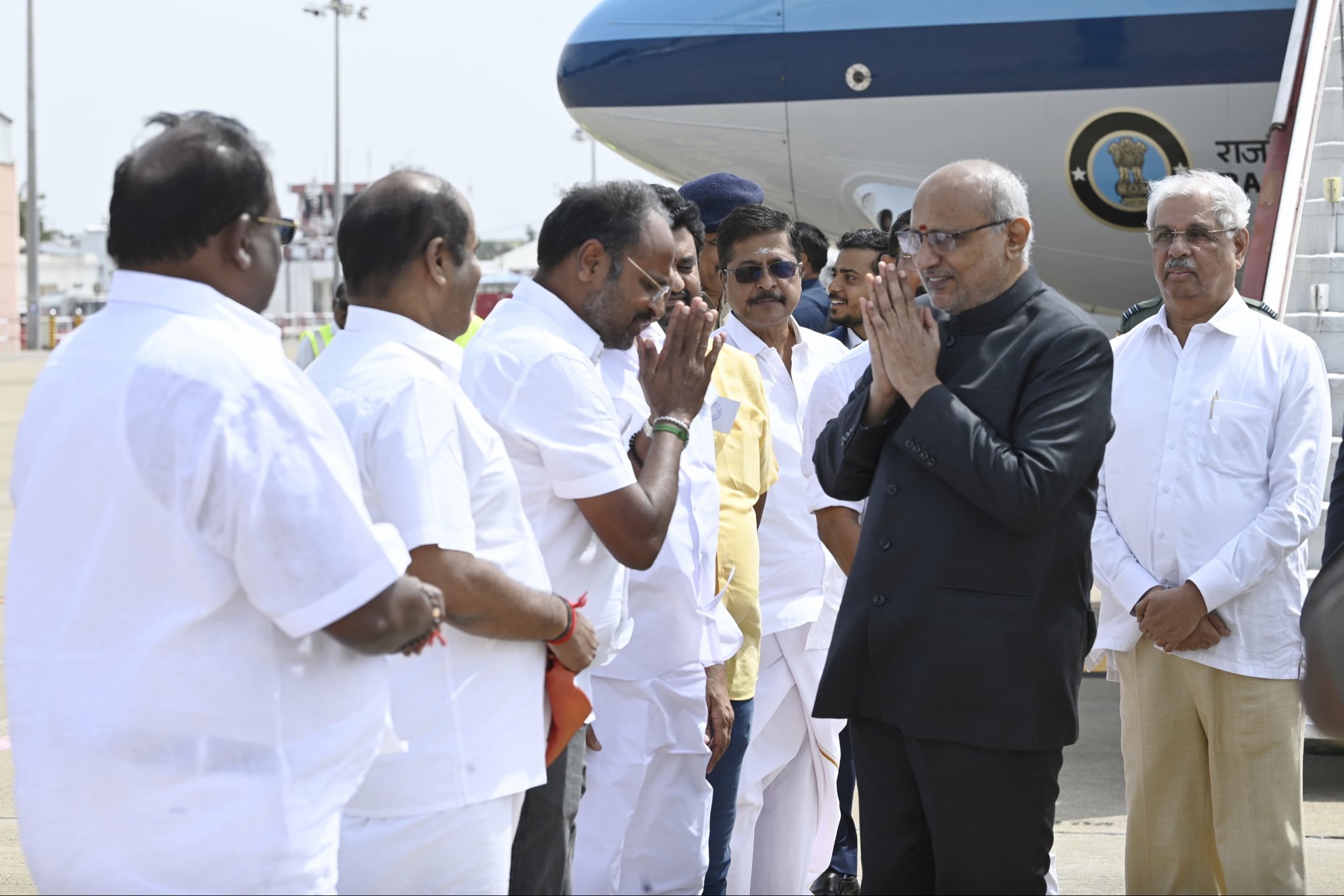 Vice President Shri C. P. Radhakrishnan received a warm welcome from Governor of Tamil Nadu, Thiru Rajendra Vishwanath Arlekar; Minister,Government of Tamil Nadu, Thiru V. Sampath Kumar and other dignitaries upon his arrival at Coimbatore International Airport on 29.08.2026