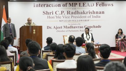 Vice President Shri C. P. Radhakrishnan interacted with 40 participants of the MP LEAD Fellowship initiated by Member of Parliament (Rajya Sabha) Dr. Ajeet Madhavrao Gopchade, at Uprashtrapati Bhavan on 02.07.2026