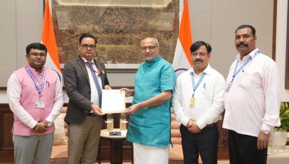 Vice President Shri C. P. Radhakrishnan submitted the duly filled enumeration form under the Special Intensive Revision (SIR) enumeration process of the electoral roll on 04.07.2026