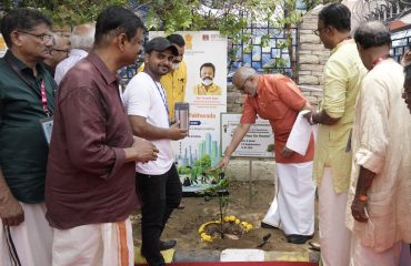 Vice President Shri C. P. Radhakrishnan planted a sapling under the ‘Ek Ped Maa Ke Naam’ campaign during the unveiling of the statue of social reformer Mannathu Padmanabhan at the Mannam International Centre, New Delhi on 12.07.2026