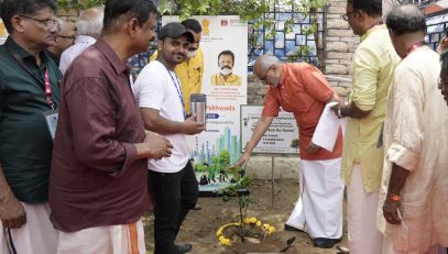 Vice President Shri C. P. Radhakrishnan planted a sapling under the ‘Ek Ped Maa Ke Naam’ campaign during the unveiling of the statue of social reformer Mannathu Padmanabhan at the Mannam International Centre, New Delhi on 12.07.2026