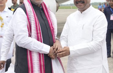 Vice President Shri C. P. Radhakrishnan received a warm welcome on his arrival at Biju Patnaik International Airport, Bhubaneshwar on 09.07.2026. He was received by Governor of Odisha Dr. Hari Babu Kambhampati, Chief Minister of Odisha Shri Mohan Charan Majhi; Union Education Minister Shri Dharmendra Pradhan and other dignitaries.