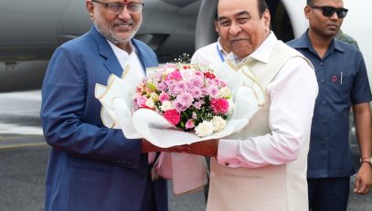 Vice President Shri C. P. Radhakrishnan was warmly received on his arrival at Gaya Ji, Bihar, by Governor of Bihar, Lt. Gen. (Retd.) Syed Ata Hasnain, Chief Minister Shri Samrat Choudhary, Deputy Chief Minister Shri Vijay Kumar Choudhary, Speaker of the Bihar Legislative Assembly Dr. Prem Kumar, and other dignitaries on 11.07.2027