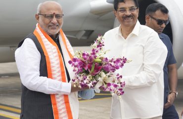 Vice President Shri C. P. Radhakrishnan received a warm welcome on his arrival at Biju Patnaik International Airport, Bhubaneshwar on 09.07.2026. He was received by Governor of Odisha Dr. Hari Babu Kambhampati, Chief Minister of Odisha Shri Mohan Charan Majhi; Union Education Minister Shri Dharmendra Pradhan and other dignitaries.