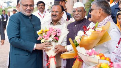Vice President Shri C. P. Radhakrishnan was warmly welcomed at the Rajasthan Vidhan Sabha, Jaipur, upon his arrival to grace the valedictory session of the Vidhayi Gaurav Yatra, organised as part of the 75th Year celebrations of the Rajasthan Legislative Assembly on 15.07.2026