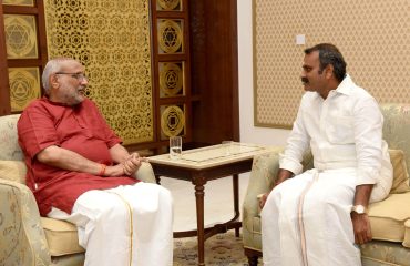 The Vice President of India, Shri C.P. Radhakrishnan meeting with the Minister of State for Information and Broadcasting and Parliamentary Affairs, Dr. L. Murugan, in New Delhi on September 12, 2025.