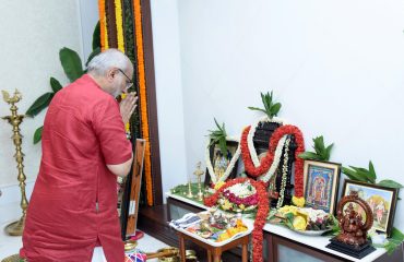 The Vice President of India, Shri C.P. Radhakrishnan offers prayers at Vice President’s Enclave, in New Delhi on September 12, 2025.