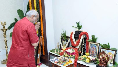 The Vice President of India, Shri C.P. Radhakrishnan offers prayers at Vice President’s Enclave, in New Delhi on September 12, 2025.