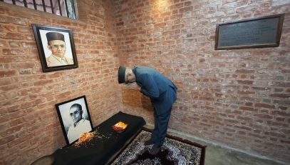 Vice President Shri C. P. Radhakrishnan paid tribute floral tributes at the Veer Savarkar’s cell at National Memorial Cellular Jail on 08.08.2026