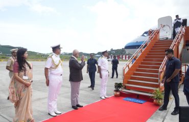 Vice President Shri C. P. Radhakrishnan arrived at INS Utkrosh, Sri Vijaya Puram and was warmly received by the Lieutenant Governor of Andaman and Nicobar Islands, Admiral Devendra Kumar Joshi (Retd.) on 08.08.2026