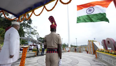Vice President Shri C. P. Radhakrishnan hoisted National Flag at Flag Point, Sri Vijaya Puram, under the #HarGharTiranga Abhiyaan on 09.08.2026