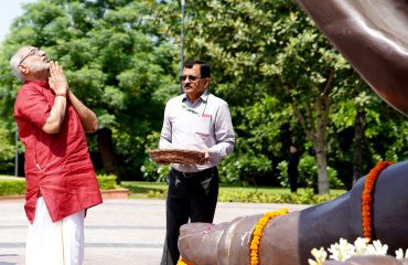 The Vice President of India, Shri C.P. Radhakrishnan paid floral tributes to Pandit Deen Dayal Upadhyaya at Pt. Deen Dayal Upadhyay Memorial, in Delhi on September 12, 2025