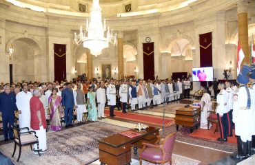 The President of India, Smt Droupadi Murmu administered the Oath of Office of Vice President of India to Shri C. P. Radhakrishnan at a Swearing-in-Ceremony held at Ganatantra Mandap, in Rashtrapati Bhavan on September 12, 2025.