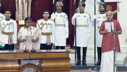 The President of India, Smt Droupadi Murmu administered the Oath of Office of Vice President of India to Shri C. P. Radhakrishnan at a Swearing-in-Ceremony held at Ganatantra Mandap, in Rashtrapati Bhavan on September 12, 2025.
