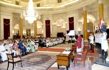 The President of India, Smt Droupadi Murmu administered the Oath of Office of Vice President of India to Shri C. P. Radhakrishnan at a Swearing-in-Ceremony held at Ganatantra Mandap, in Rashtrapati Bhavan on September 12, 2025.