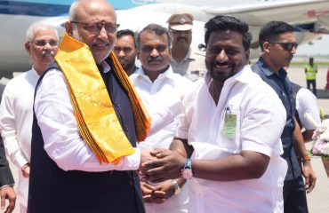 Vice President Shri C. P. Radhakrishnan was accorded a warm welcome, by Governor of Tamil Nadu, Thiru Rajendra Vishwanath Arlekar; Union Minister of State Dr. L. Murugan; Minister in the Government of Tamil Nadu, Thiru Rajmohan, and other dignitaries, upon his arrival at Chennai International Airport on 16.08.2026.