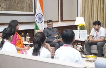 Vice President Shri C. P. Radhakrishnan interacted with Students from K. R. Mangalam World School, New Delhi and Presidium School, Ghaziabad on the occasion of Independence Day at Uprashtrapati Bhavan(15.08.2026)