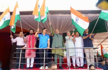 Vice President Shri C. P. Radhakrishnan flagged off a special Bike Rally with Members of Parliament as part of #HarGharTiranga 2026 at Bharat Madapam, New Delhi on 12.08.2026