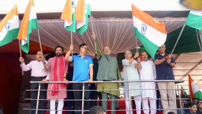 Vice President Shri C. P. Radhakrishnan flagged off a special Bike Rally with Members of Parliament as part of #HarGharTiranga 2026 at Bharat Madapam, New Delhi on 12.08.2026