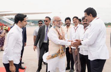 Vice President Shri C. P. Radhakrishnan, arrived at Vijayawada International Airport, Andhra Pradesh, where he was warmly received by Hon’ble Governor Shri S. Abdul Nazeer and other dignitaries on 24.08.2026