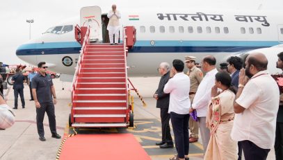 Vice President Shri C. P. Radhakrishnan, arrived at Vijayawada International Airport, Andhra Pradesh, where he was warmly received by Hon’ble Governor Shri S. Abdul Nazeer and other dignitaries on 24.08.2026
