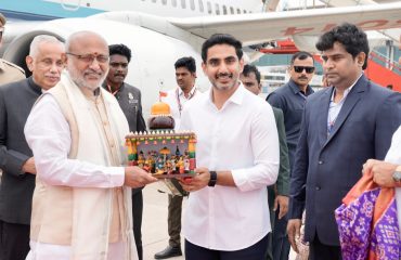 Vice President Shri C. P. Radhakrishnan, arrived at Vijayawada International Airport, Andhra Pradesh, where he was warmly received by Hon’ble Governor Shri S. Abdul Nazeer and other dignitaries on 24.08.2026