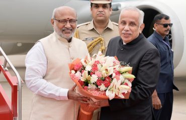 Vice President Shri C. P. Radhakrishnan, arrived at Vijayawada International Airport, Andhra Pradesh, where he was warmly received by Hon’ble Governor Shri S. Abdul Nazeer and other dignitaries on 24.08.2026