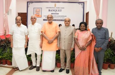 Vice-President Shri C. P. Radhakrishnan, was hosted to a banquet in his honour by the Governor of Tamil Nadu, Thiru Rajendra Vishwanath Arlekar, at Lok Bhavan, Chennai on 16.08.2026