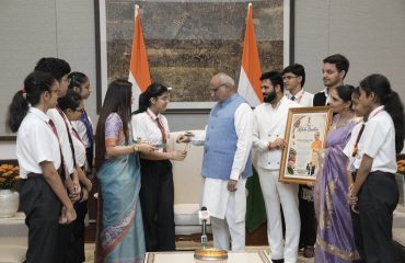 Vice President Shri C. P. Radhakrishnan celebrated Raksha Bandhan with school children at Uprashtrapati Bhavan
