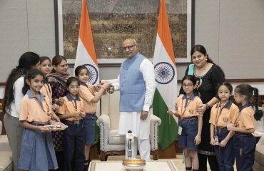Vice President Shri C. P. Radhakrishnan celebrated Raksha Bandhan with school children at Uprashtrapati Bhavan
