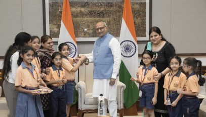 Vice President Shri C. P. Radhakrishnan celebrated Raksha Bandhan with school children at Uprashtrapati Bhavan