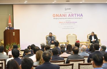Vice President Shri C. P. Radhakrishnan launched ‘Gnani Artha’, comprising Evon 3.3, a large language model, and Plexus, a platform connecting AI intelligence with real-world work and institutions, developed by GNANI AI, at Uprashtrapati Bhavan, New Delhi on 28.8.2026