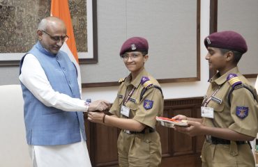 Vice President Shri C. P. Radhakrishnan celebrated Raksha Bandhan with school children at Uprashtrapati Bhavan