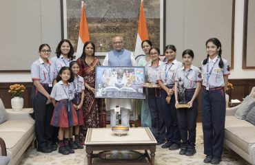 Vice President Shri C. P. Radhakrishnan celebrated Raksha Bandhan with school children at Uprashtrapati Bhavan
