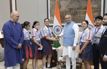 Vice President Shri C. P. Radhakrishnan celebrated Raksha Bandhan with school children at Uprashtrapati Bhavan