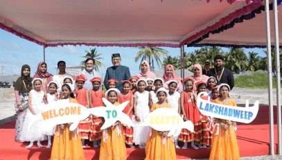 Vice President Shri C. P. Radhakrishnan received a warm cultural welcome by the children of Agatti upon his arrival in Lakshadweep on 31.08.2026