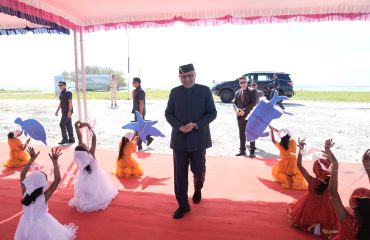 Vice President Shri C. P. Radhakrishnan received a warm cultural welcome by the children of Agatti upon his arrival in Lakshadweep on 31.08.2026
