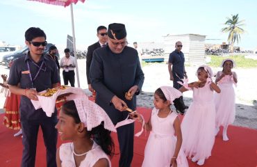 Vice President Shri C. P. Radhakrishnan received a warm cultural welcome by the children of Agatti upon his arrival in Lakshadweep on 31.08.2026
