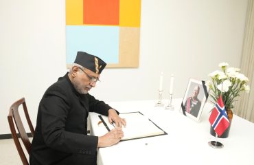Vice President Shri C. P. Radhakrishnan visited the Royal Norwegian Embassy in New Delhi on 01.09.2026 and expressed his condolences on the passing away of His Majesty King Harald V of Norway